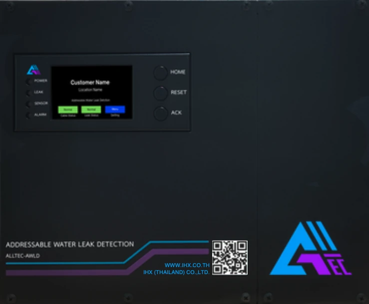 Alltec AWLD addressable water leak detection control panel with LCD, keypad, and Alltec branding