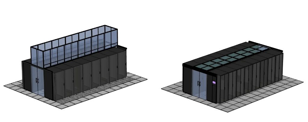 ColdWear aisle containment isometric view showing Hot Aisle and Cold Aisle configurations
