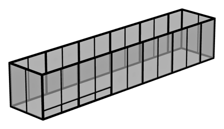 ColdwearPOD ceiling wall panel, aluminium frame with vertical clear panels